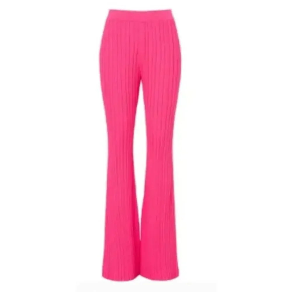 Adam Lippes Collective Pants Ribbed Knit High Waisted Pull On Bootcut Pink XL